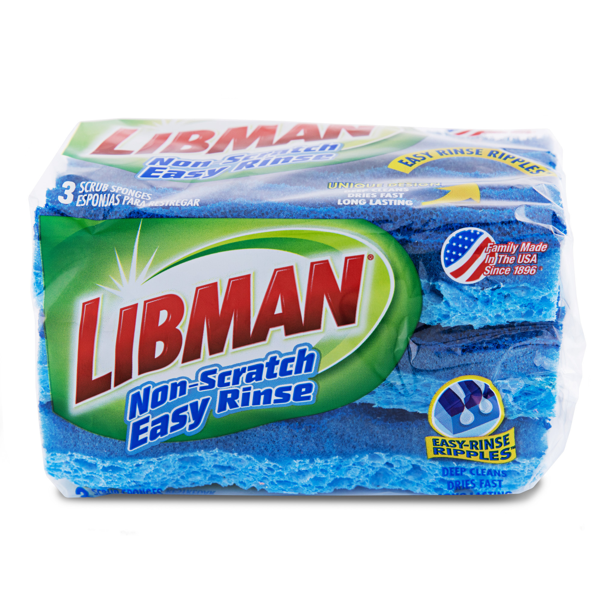 Libman, Non-Scratch Easy Rinse Sponge 3-Pack, Dishwasher-safe, non-scratch and non-stick sponges for delicate surfaces, Model # 1075
